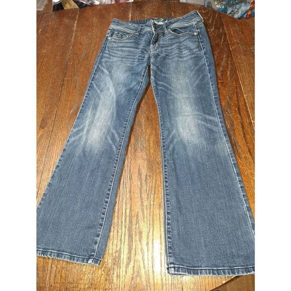 Size 6 Short American Eagle Stretch Original Bootcut Denim Blue Jeans w Pockets - Picture 2 of 4